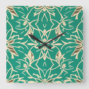 Reloj de pared floral verde azulado Art Deco