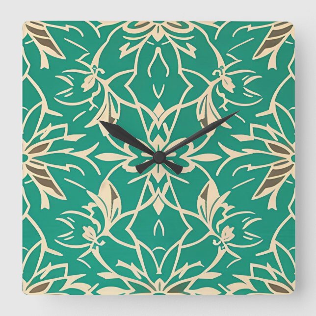 Reloj de pared floral Verde azulado Art Deco (Anverso)