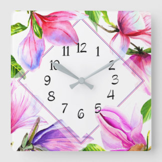 Reloj de pared floral violeta rosa y púrpura