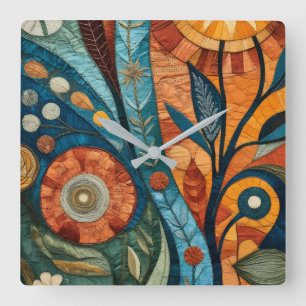 Reloj de pared floral y de hojas de patchwork artí
