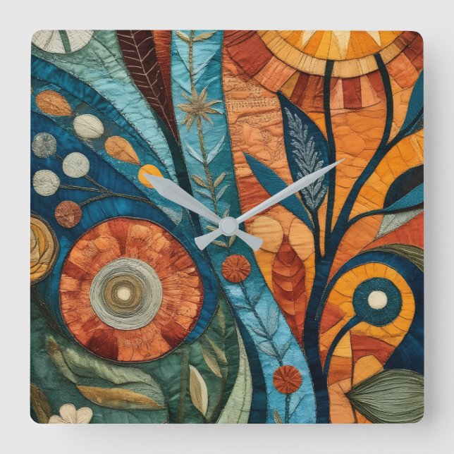 Reloj de pared floral y de hojas de patchwork artí (Anverso)