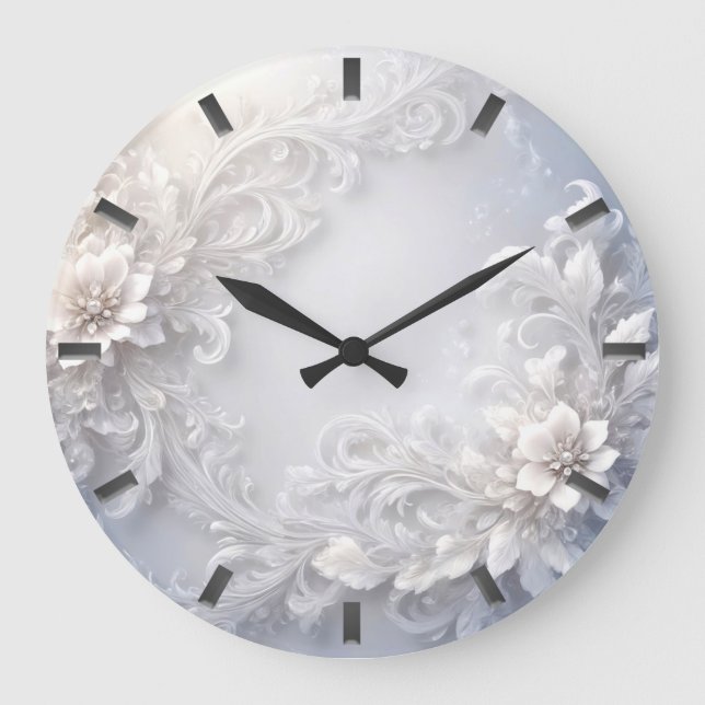 Reloj de pared floreciente de flores blancas (Anverso)