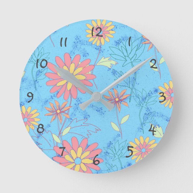 Reloj de pared Flores Azul Claro (Anverso)