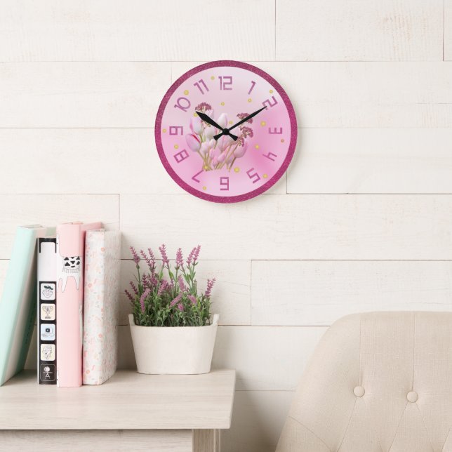 Reloj de pared - Flores con colores encantadores (Sala de lectura)