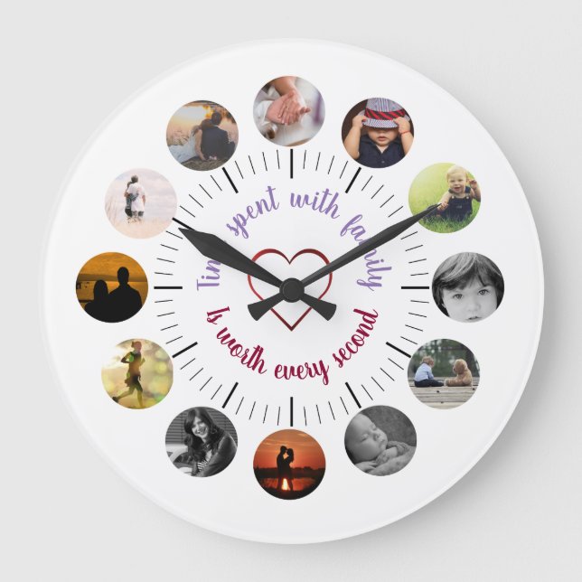 Reloj de pared fotográfico familiar personalizado  (Anverso)