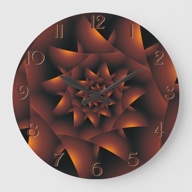 Reloj de pared fractal de espiral oscura Naranja q (Anverso)