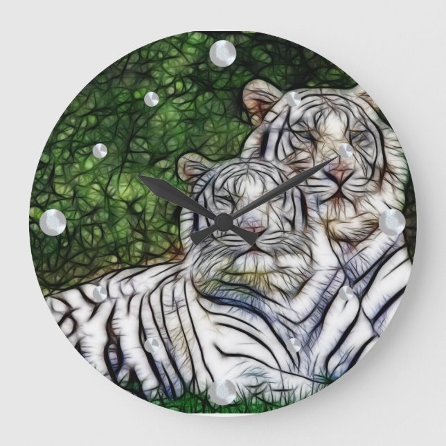 Reloj de pared fractal de los tigres blancos (Anverso)