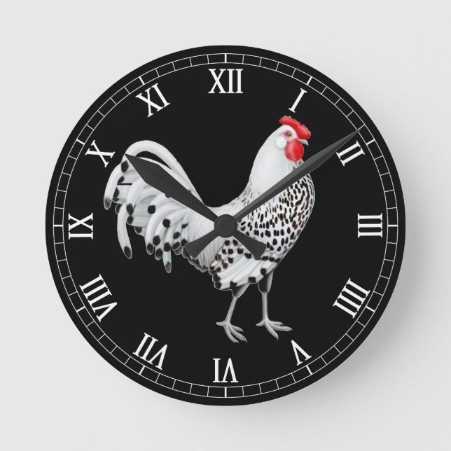 Reloj de pared galvanizado de gallo plateado de Ha (Anverso)