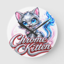 Reloj de pared gatito cromado