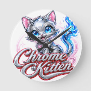 Reloj de pared gatito cromado