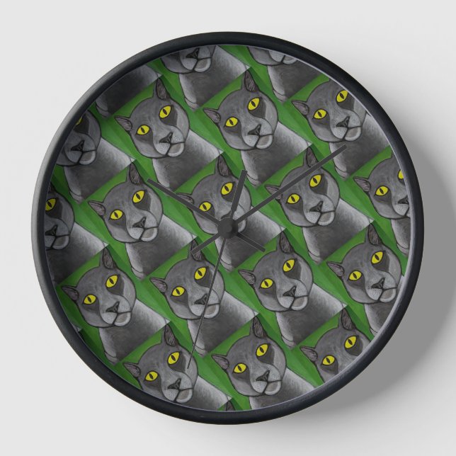 Reloj de pared gato gris (Anverso)