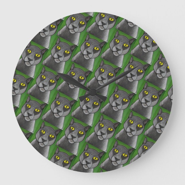 Reloj de pared gato gris (Anverso)