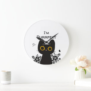 Reloj de pared gato negro lindo soy perfecto