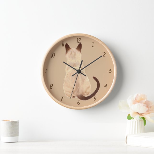Reloj De Pared Gato sasha siamés persona Kitty mirando hacia el a (Hogar)
