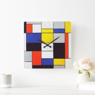 Reloj de pared geométrico moderno de Piet Mondrian
