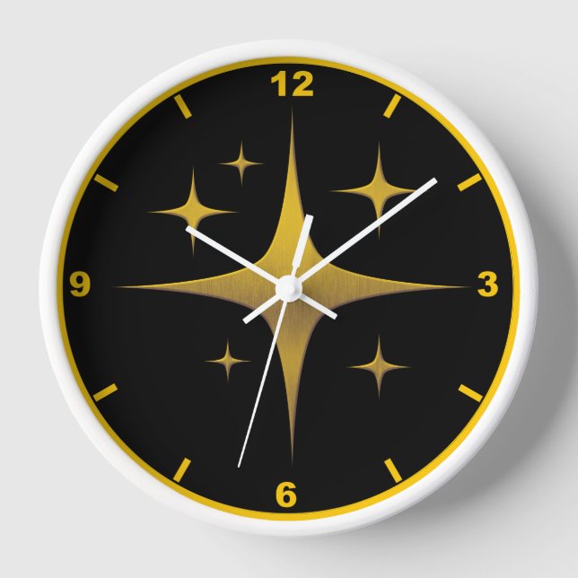 Reloj de pared Gold Starburst - Diseño de oro y ne (Anverso)
