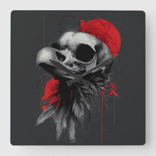 Reloj de pared gótico grunge de cráneo de cuervo c