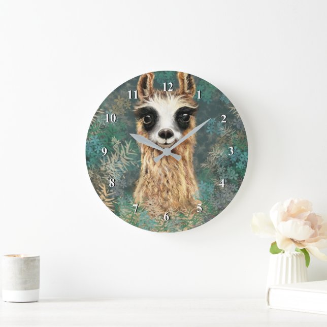 Reloj de pared gracioso con llama curiosa (Hogar)