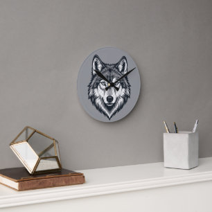 Reloj de pared gráfico de cabeza de lobo solitario