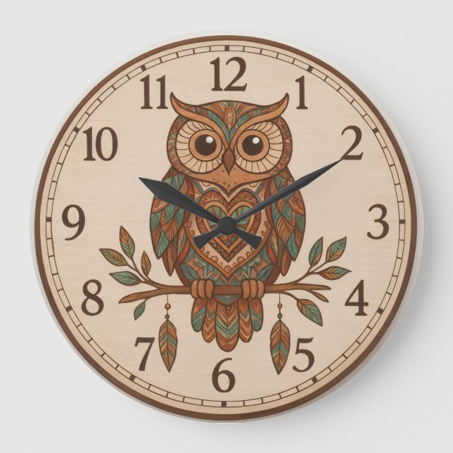 Reloj de pared grande búho boho (Anverso)