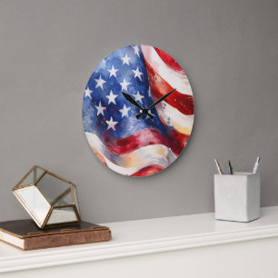Reloj de pared grande con bandera estadounidense a