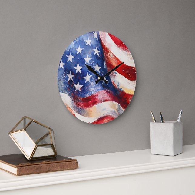 Reloj de pared grande con bandera estadounidense a (Oficina)