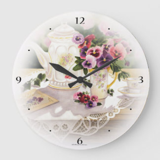 Reloj de pared grande con pintura de té victoriano