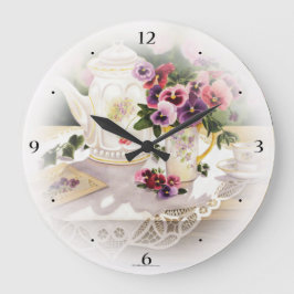 Reloj de pared grande con pintura de té victoriano