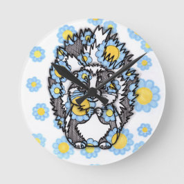 Reloj de pared grande con zorrillo lindo y flores