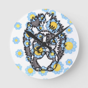 Reloj de pared grande con zorrillo lindo y flores