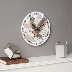 Reloj de pared grande de águila boho acuarela