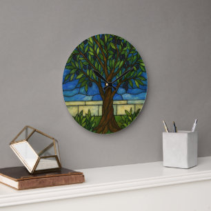 Reloj de pared grande de árbol de olivo de vidrio