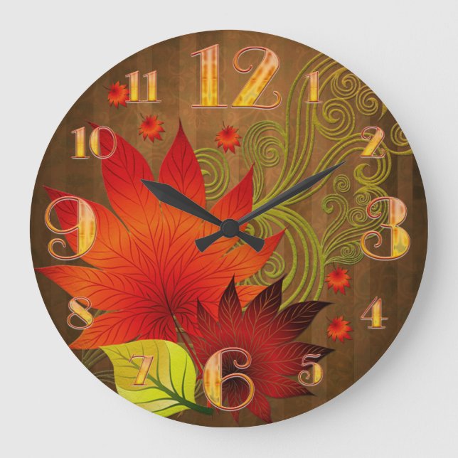 Reloj de pared grande de las hojas de otoño (Anverso)