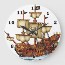 Reloj de pared grande del barco pirata