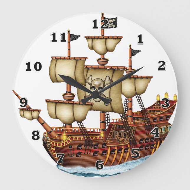 Reloj de pared grande del barco pirata (Anverso)