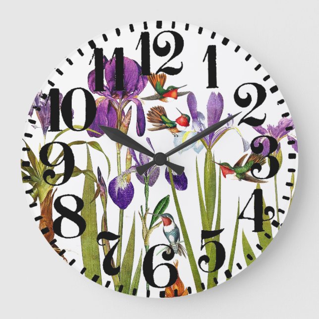 Reloj de pared grande del número de las flores de (Anverso)