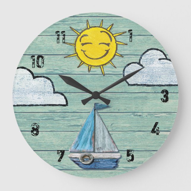 Reloj de pared grande Driftwood Beach Jade + númer (Anverso)