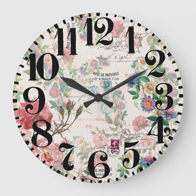 Reloj de pared grande floral subió Ephemeras (Anverso)
