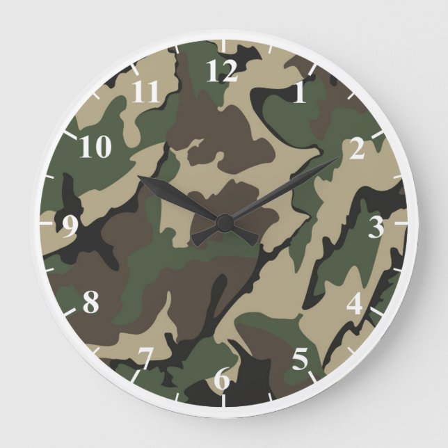 Reloj de pared grande redondeado de camo (Anverso)