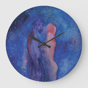 Reloj de pared grande redondo arte de pareja beso 
