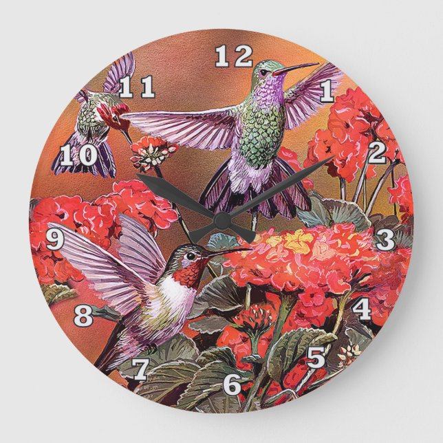 Reloj de pared (grande) redondo de los colibríes (Anverso)