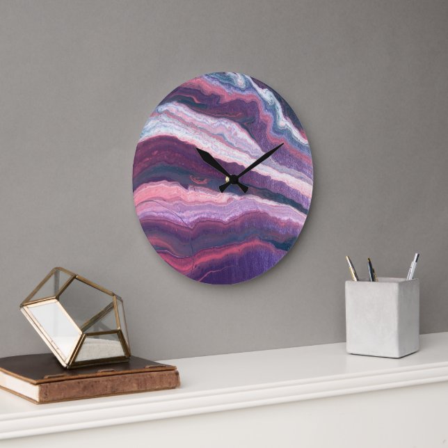 Reloj de pared grande rosa-blanco púrpura (Oficina)
