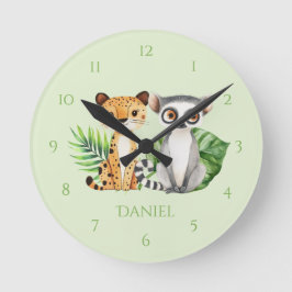 Reloj de pared Green Safari Leppard & Monkey Child