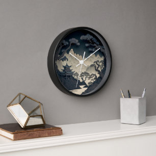 Reloj de pared gris enmarcado en 3D de paisaje chi