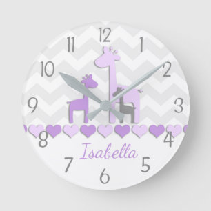 Reloj de pared gris púrpura del cuarto de niños de