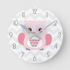 Reloj de pared gris rosado del búho
