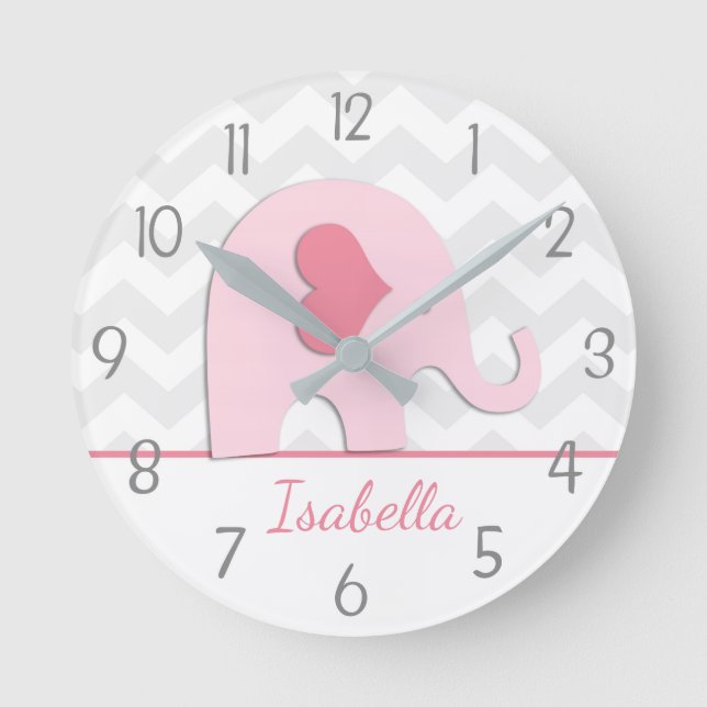 Reloj de pared gris rosado del elefante (Anverso)