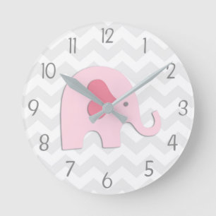 Reloj de pared gris rosado del elefante