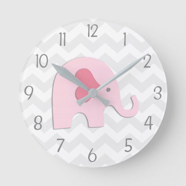 Reloj de pared gris rosado del elefante (Anverso)