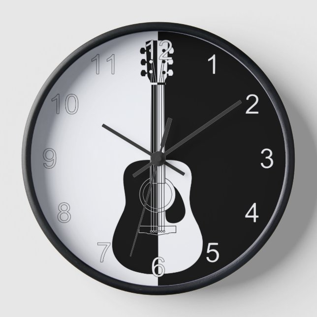 Reloj De Pared Guitarra blanco y negro del diseñador moderno (Anverso)